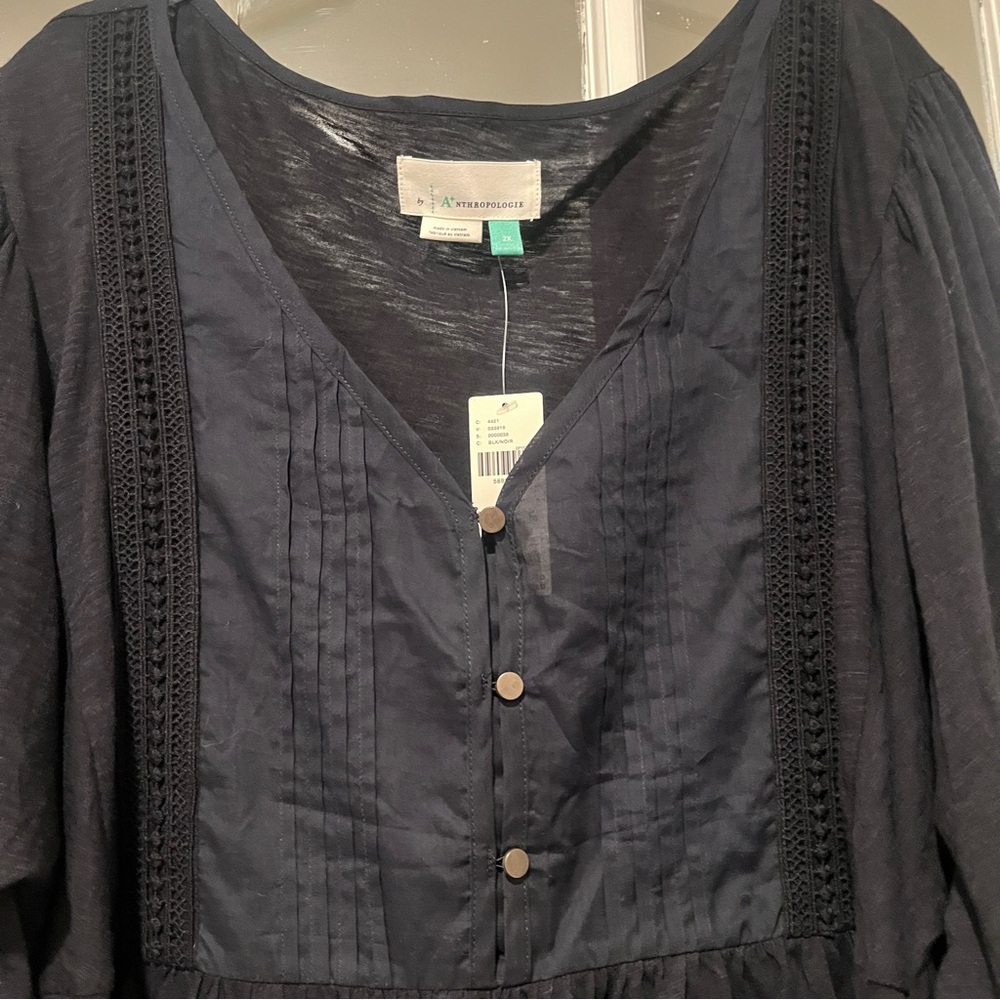 NWT Anthropologie Kaye Pintucked Babydoll Top Black 3/4 Sleeve Plus Size 2X - Picture 6 of 15